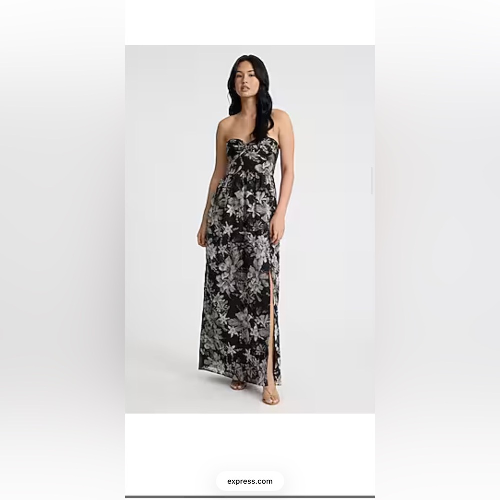 Express Black and White Strapless Floral Maxi Dress